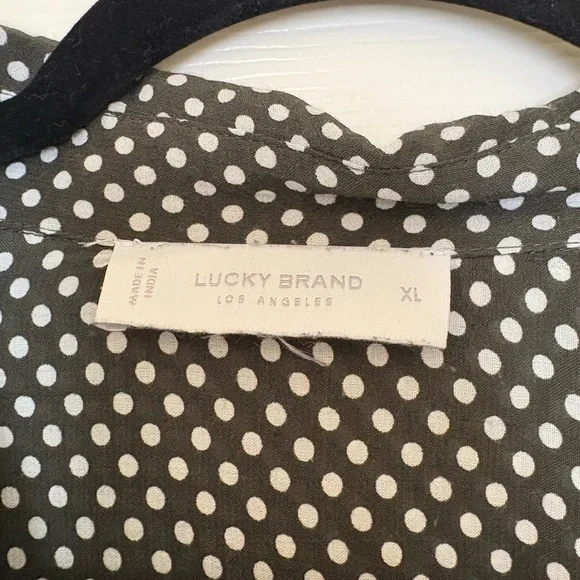Lucky Brand Olive Green and White Polka Dot Top - Picture 2 of 6